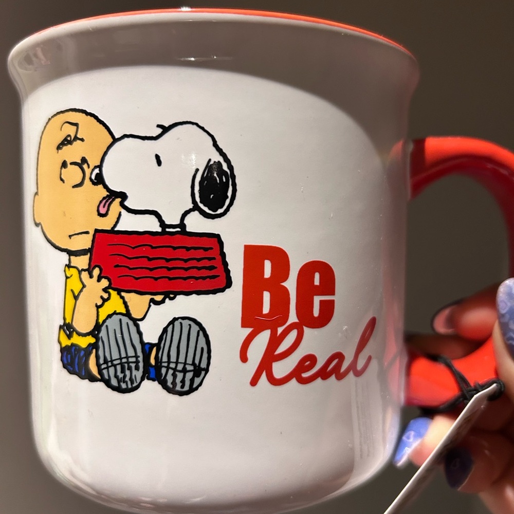 Peanuts Snoopy Charlie Brown Be Real coffee mug new red
